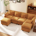 Ihanherry U Shaped Modular Sectional Cloud Sofa, 106" Modern 6 Seat Chenille Couch with Ottoman for Living Room, Bedroom and Apartment, Orange