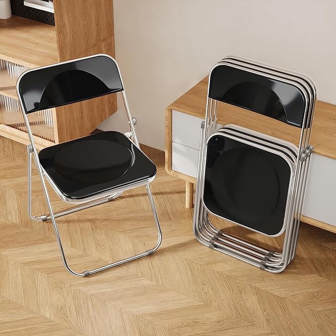 Folding Chair 4 Pack Acrylic Foldable Portable Plastic Chair,Easy to Use and Store Comfortable Portable Party Chairs for Home,Office,Party,Comfy,Black
