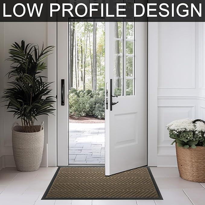 XADP Front Door Mat 47"x32" Indoors Outdoors Welcome Mats, Waterproof Non-Slip Rubber Backing Heavy Duty Doormat Outside Entrance, Low Profile Entryway Rugs Floor Mat for Patio, Pattern A Brown