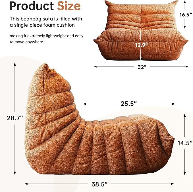 Selyteramy Oversized Bean Bag Chairs for Adults, Giant Beanbag Chair with Memory Foam, Comfy Lounge Chair Lazy Sofa for Apartment, Living Room, Bedroom, Office(Teddy Fabric)