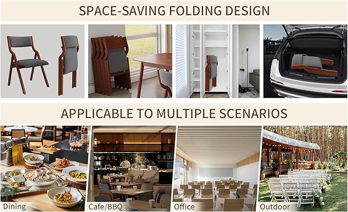 Ball & Cast Padded Folding Chairs 2 Pack,Solid Wood Frame Foldable Dining Chair,18" Seat Height,Space Saving,Easy to Carry Suitable for Kitchen, Bedroom, Light Grey