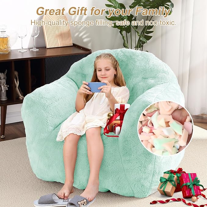 51" Big Bean Bag Chair BeanBag Chairs with Armrests for Adults Kids, Oversized Comfy Chair with Filler Included, Soft Cozy Beanbag Couch Floor Sofa Chair for Living Room Bedroom,Dorm,Light Green