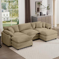Aoowow Corduroy 3 Seater Couch with Ottomans,Modern Large Cloud Couches for Living Room,U Shaped Modular Sectional Cloud Sofas Deep Seat,U Shape Oversized Tufted Sofa Set (Tan, 3 Seater + 2 Ottoman)
