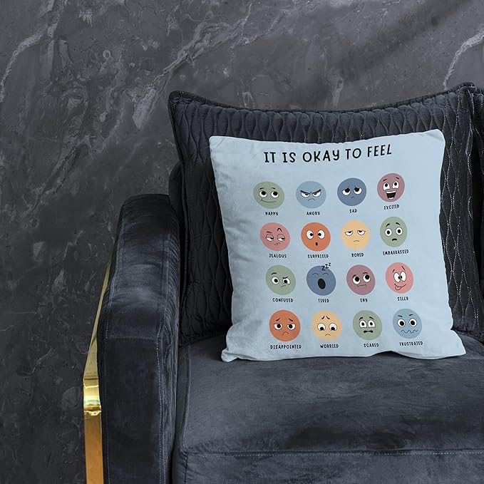 Nogrit Counseling Office Must Haves Blue Pillow Cover, Calming Corner, Mental Health Pillowcase Decor for Home Kids,Mental Health Counselor Gifts, Calming Corner Pillow Covers 24x24
