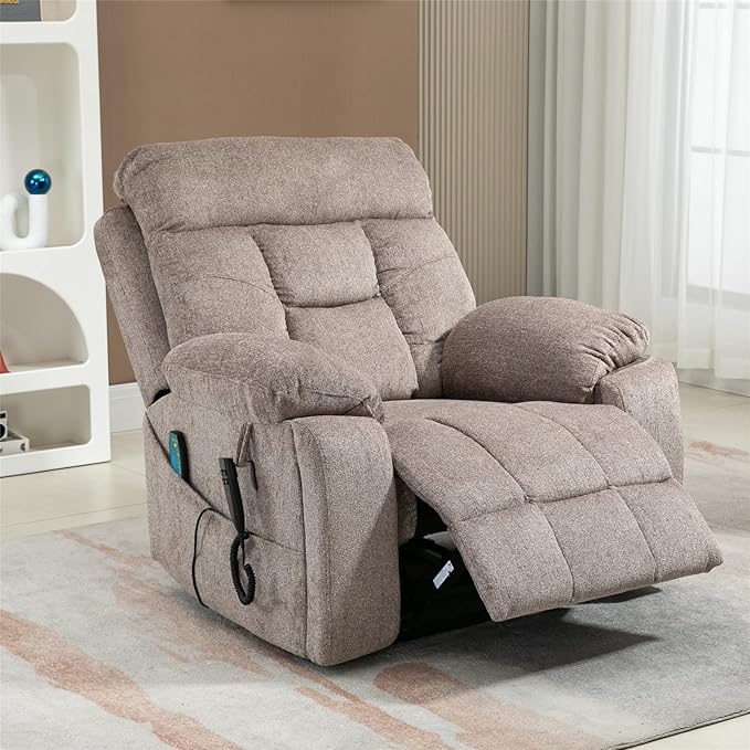 Oversized Wide Recliner Chair for Big Man 400lb, Power Lift Chair with Heat and Massage, Lumbar Vibration for Elderly, Dual Motor Hidden Cup Holder Lay Flat Recliner for Seniors Sleeping