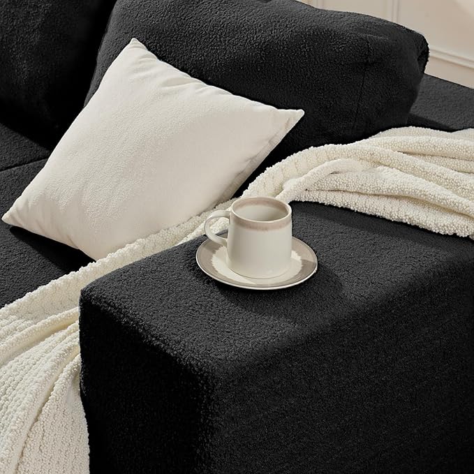 Furnify 67" Loveseat Sofa, Cloud Modular Couch, Upholstered Floor Sofa with Deep Seat, Upholstered Foam Sofa for Bedroom Living Room, No Assembly Required (Black, Teddy Boucle)