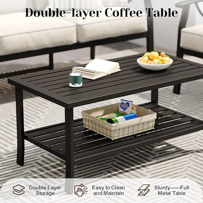 FansaFurn 8-Pieces Outdoor Patio Furniture Set, Outdoor Metal Sectional Furniture with Cushions, Outdoor Conversation Seating Set with Coffee Table for Garden, Balcony, Deck, Backyard, Black