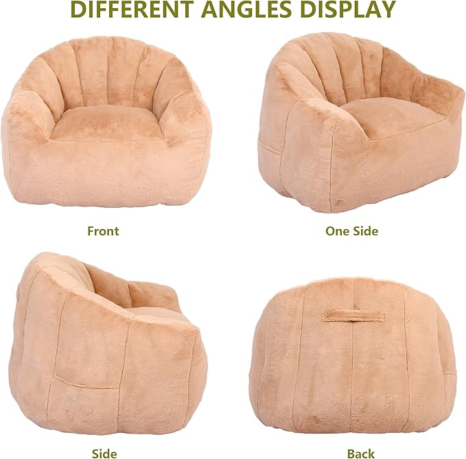 Setawix Giant Bean Bag Chair with Filler, Comfy Faux Fur Bean Bag Chairs for Adults and Kids, Lazy BeanBag Sofa Stuffed Floor Sofa with Memory Foam for Bedroom Apartment Living Room,Brown