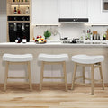 RNKSFX Counter Height Bar Stools Set of 3 for Kitchen Counter, Wooden Backless Island Barstools Farmhouse Modern Short Stools No Back with Faux Leather Saddle Seat 24 inch Counter Top Chairs, White