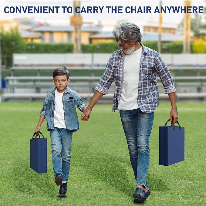 Stadium Seats with Back Support - Folding bleacher Chair for Beach and Camping - Portable Bleachers Cushions for Adults and Kids - Foldable Outdoor Lawn Bench for Camp(Blue)