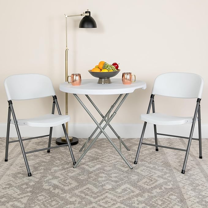 Flash Furniture 2 Pack HERCULES Series 330 lb. Capacity Granite White Plastic Folding Chair with Charcoal Frame