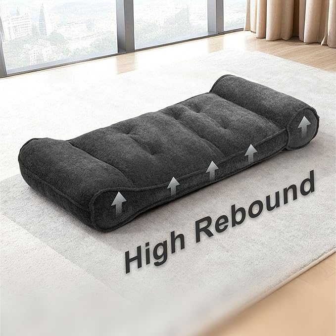 Lazy Floor Bed 83" – Extra Comfy Sleeper Chaise Lounge Chair Indoor, Adjustable Recliner Floor Lounger, Plush Futon Chair Bed for Yoga, Gaming, Meditation & Reading Nook (Recliner, Black)