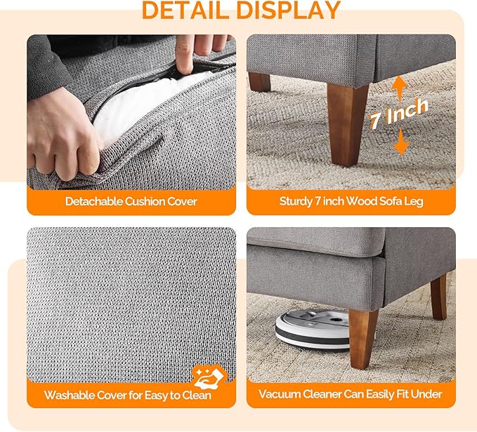 VINGLI Mid-Century Modern Accent Chairs Set of 2, Light Grey Upholstered Armchair Comfy Sofa Chairs Reading Chair High Back for Living Room Bedroom Furniture Apartment