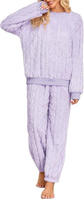 Pajamas Sets for Women Soft Comfy Fluffy Pajama Fleece Pullover Ribbed Pjs Warm Plush Lounge Sleepwear