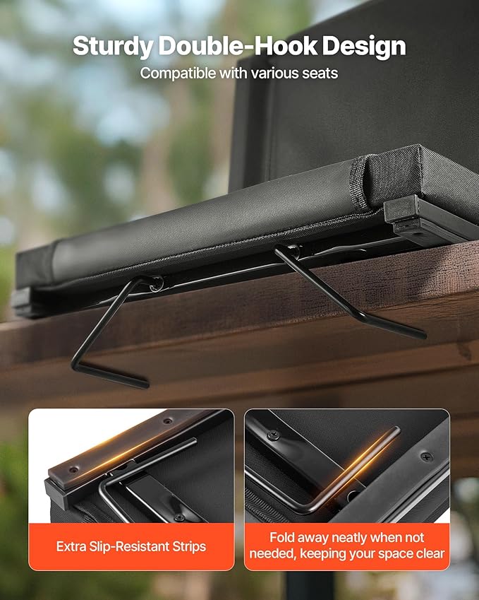 VEVOR Stadium Seat, Folding Bleacher Chair with Back Support and Thick Cushion, Padded Stadium Seat for Bleacher Includes Shoulder Strap, Hooks, Cup Holder, and Side Pocket, Black Bleachers Chair