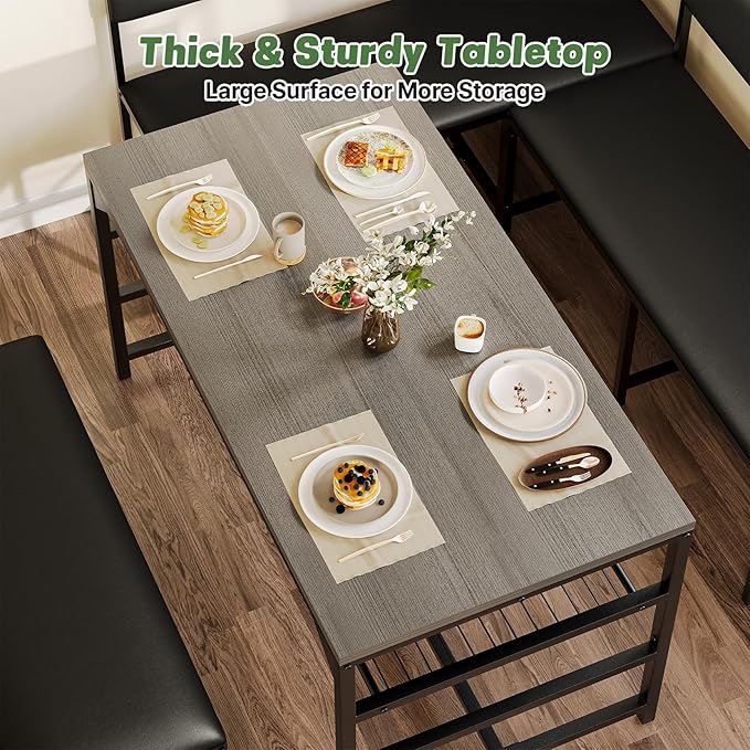 Concho Kitchen Breakfast Nook Table Set with Soft Seat, Corner Dining Table Set for 4-6 People, Dining Room Sets for 4, Space Saving Kitchen Booth Seating with Table for Small Space, Deep Grey