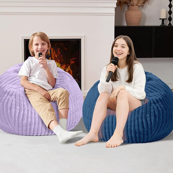 Homguava 2FT Bean Bag Chair, 2' Small Bean Bags with Memory Foam Filled, Beanbag Chairs with Machine Washable Cover Dutch Corded Plush Cover for Classroom,Living Room,Bedroom-Blue