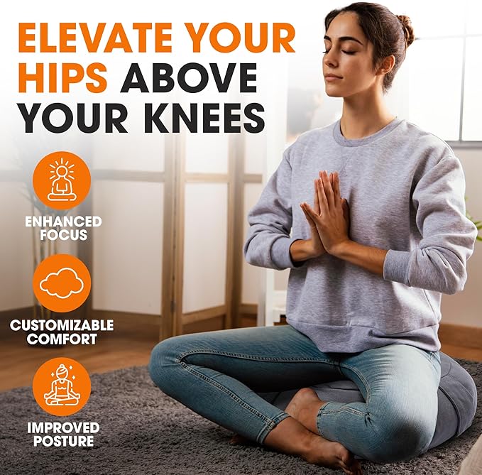 Cheer Collection Meditation Cushion - Ergonomic Floor Pillow for Meditation, Yoga Pillow with Buckwheat Filling, Yoga Cushion for Sitting on Floor, Meditation Seat, Comfort & Posture Support