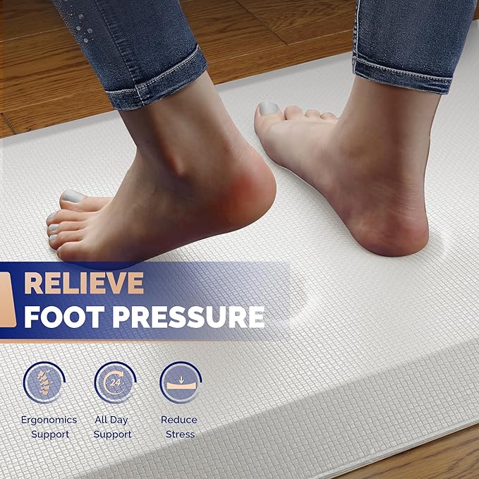 FEATOL Anti Fatigue Mats for Standing, 9/10 Extra Thick Ergonomic Standing Desk Mat, Comfort & Durable Memory Foam Standing Mat at Home,Office All Day (24" x 36", White, 2PC)
