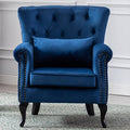 Janoray Mid Century Modern Accent Chair Upholstered Armchair Comfy Velvet Fabric Single Sofa with Tufted Wingback for Small Spaces Bedroom Living Room, Blue