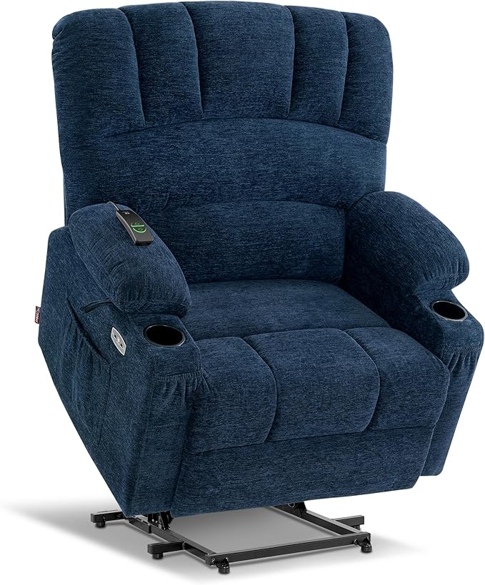 MCombo Oversized Power Lift Recliner Chair for Elderly, Lift Chair with Heat and Massage, Lift Recliner for Big and Tall, Cup Holders, USB & Type C Ports, Fabric R7092 (Navy Blue, Oversize)
