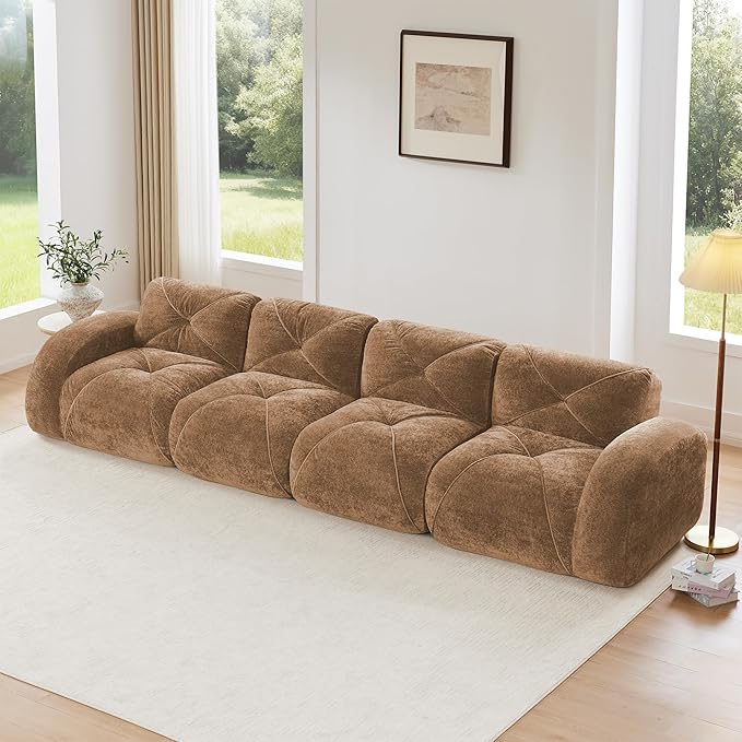 Modular Sectional Sofa with Free Combination,Oversized Boneless Floor Couch for Living Room & Lounge,Velvet 4-Seater Sectional Couch with Comfortable Deep Seat,No Assembly Needed
