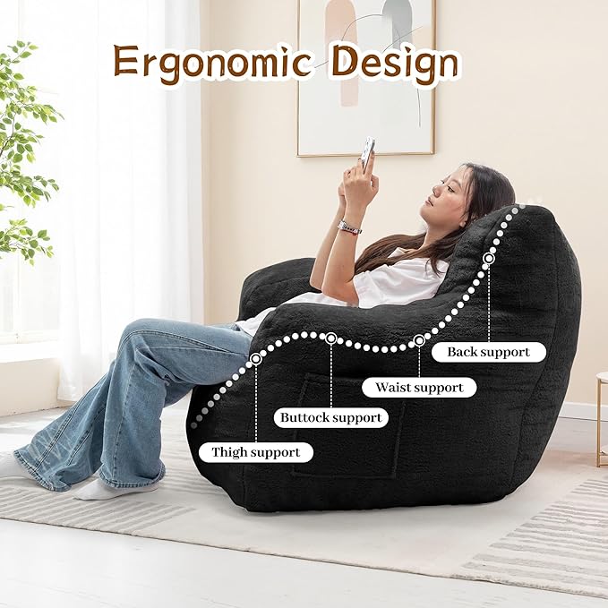 Bean Bag Chair for Adults and Kids, Small Comfy Bean Bag Lounge Floor Sofa Reading Chair with Armrests, Mini Cloud Sofa for Living Room, Bedroom and Game Room, Plush Chair with Memory Foam