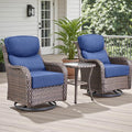 Rilyson Outdoor Patio Furniture Set - Weather Resistant Wicker,High Back,6 inch Cushions,3 Piece Patio Bistro Set with Swivel Rocker Chairs and Side Table for Deck Porch Yard,Brown/Blue