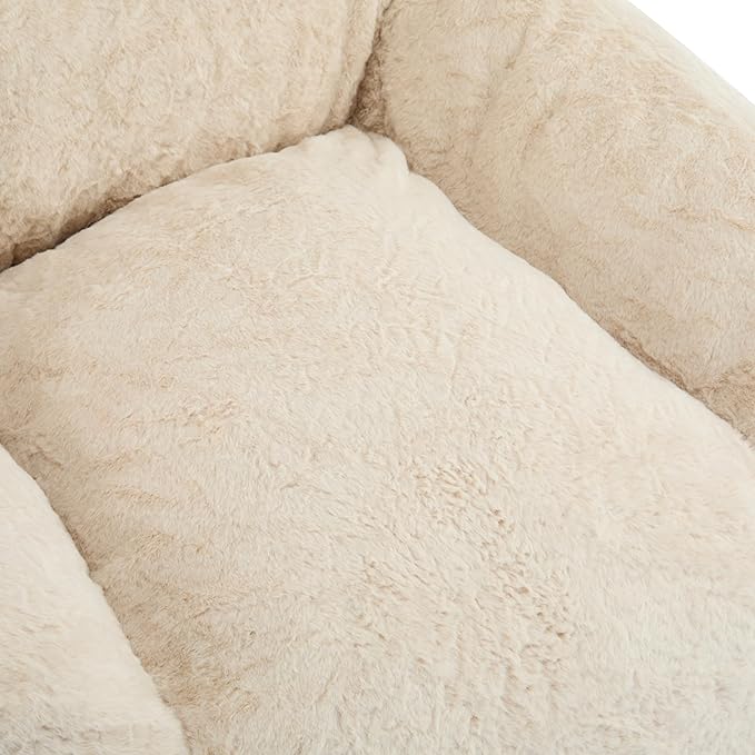 Indoor Bean Bag Chair,Plush Faux Fur Armchair,Ergonomic Back Support, Shredded Foam Fill, Compact Lounge Chair Space-Saving Ergonomic Seating for Living Room Bedroom Office,Beige