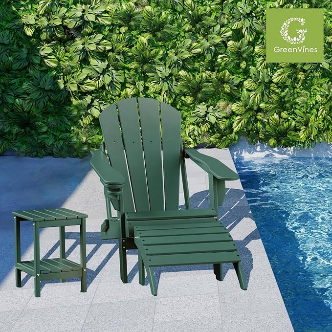 GREENVINES Adirondack-Ottoman | Set of 2 | HDPE Plastic | Outdoor Footrest | All Weather | Foot Stool | Foot Rest | Forest | for Adirondack Chair | for Patio Backyard Pool