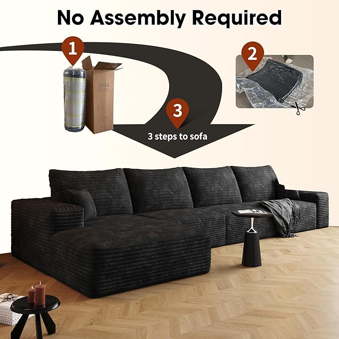 AUGOP 136" Sectional Couches for Living Room Modern Modular Sofa with L-Shape Couchs Upholstered Boneless Couch Deep Seat Sectional Couch with Chaise (Black, Left Facing Chaise+3Seaters)