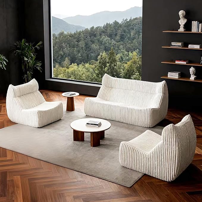 Bean Bag Chairs, Giant Bean Bag Chair for Adults, Memory Foam Lounge Chair, Comfy Lazy Floor Chair, Bean Bag Sofa for Living Room, Bedroom and Office, Loveseat Bean Bag (White)