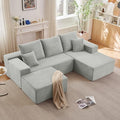 Lakifun 107" U-Shape Cloud Couch, Modern Modular Sectional Comfy L-Shape Sofa with Ottoman, Deep Seat, Upholstered Corduroy Sleeper Chaise Longue for Living Room Bedroom, No Assembly Required, Grey