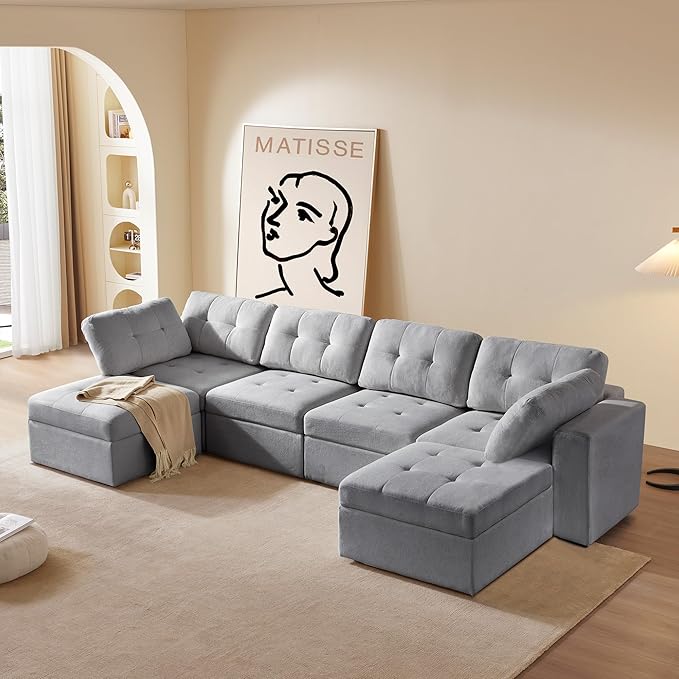 ORRD Oversize Modular Sectional Couch, Convertible U Shaped Sofa with Storage, 9 Seater Sofa Modular with Ottomans and Reversible Chaise for Living Room, Office (Grey)