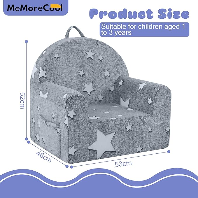MeMoreCool Comfy Toddler Chair for 1-3 Years Old, Glow Star Kids Reading Chair, Soft Plush Toddler Armchair, Cozy Foam Lounge Kids Armchair for Baby Room, Living Room, Playroom, Reading Nook