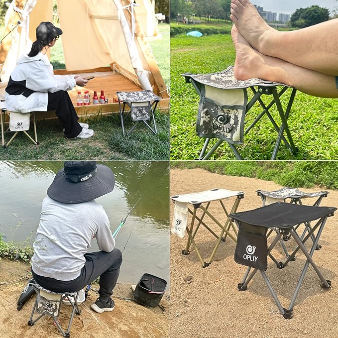 Opliy Camping Stool 2 Pack,13.5 Inch Portable Folding Stool for Outdoor Gardening and Beach Hiking Fishing,Foot Stool with Carry Bag (Gray)