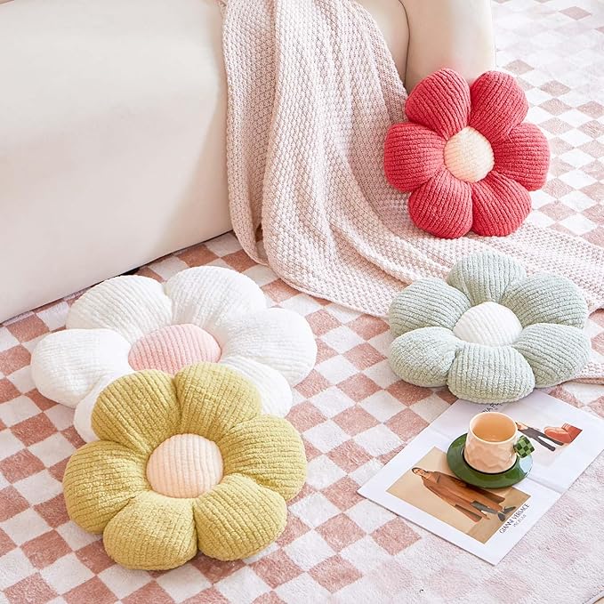 VBGYA Blue Flower Decorative Throw Pillows, Cute Daisy Shaped Plush Aesthetic Pillow, Soft 14.9" Floor Seat Cushion
