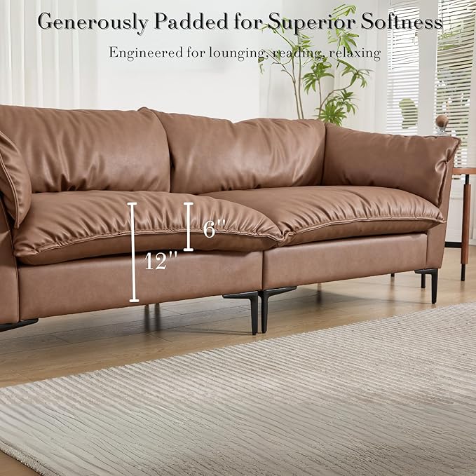 CIMOTA 80'' Faux Leather Loveseat Sofa for Living Room, Modern 2 Seater Small Cloud Couch for Bedroom/Small Space/Apartment, Comfy Office Couches with Upholstered Cushions, Minimalist Style, PU Brown