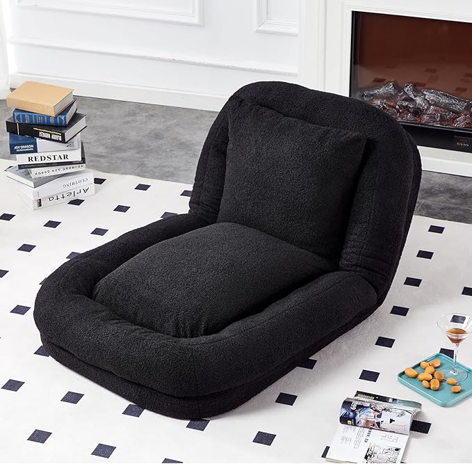 Trendy Black Folding Sofa Chair - Plush Lounge Chair with 5 Adjustable Positions for Ultimate Gaming, Meditation & Relaxation