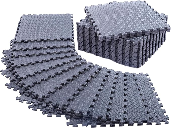 12 Pack, 48 SQFT - 24" x 24" - 1/2" Extra Thick Floor Exercise Mat for Home Gym or Floor Padding - High-Density EVA Interlocking Foam Floor Tiles for Gym Equipment, Play Area | Yoga, Cardio, Weights