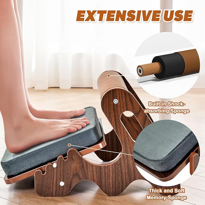 Foot Rest for Under Desk at Work- Adjustable Rocking Foot Stool with 3 Height Position and Soft Crossbar, Ergonomic Wooden Footrest with Soft Sponge Pad for Home, Office
