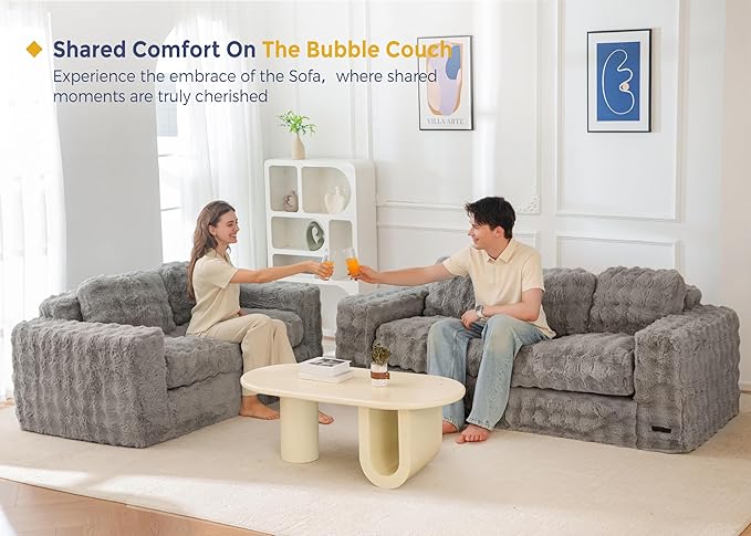 MAXYOYO 3-Seater Boneless Sofa Couch, Modern Bubbled Sofa for Living Room, Soft Bean Bag Chair High-Density Foam Couch with Pillows, No Assembly Required