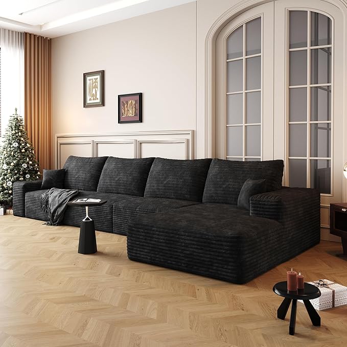 AUGOP 136" Sectional Couches for Living Room Modern Modular Sofa with L-Shape Couchs Upholstered Boneless Couch Deep Seat Sectional Couch with Chaise (Black, Right Facing Chaise+3Seaters)