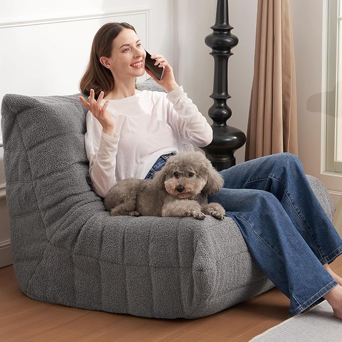 Bean Bag Chair Big Sofa Beanbag Chair for Adults Fireside Chair Bean Bag Lounger with Memory Foam Filled for Home,Apartment or Gaming Venue (Darkgrey Teddy)