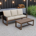 INTER HUT Rustic Hideaway Natural Cedar Wood Outdoor Furniture Set, Wicker Patio Conversation Set for Porch Garden Backyard, Couch and Coffee Table, 2 Piece, Brownish/Beige