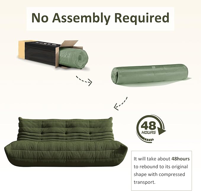 Bean Bag Chair, Oversized Bean Bag Chair for Living Room, Fireside Chair for Adults with Memory Foam Filled, Big Accent Lounge Floor Sofa for Reading, Relax, No Assembly Required. (Green 3-Seater)