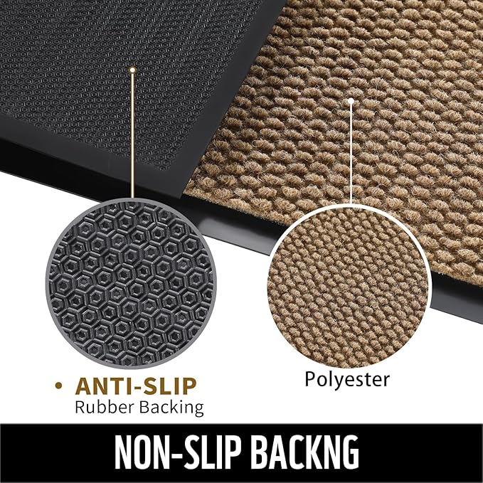Yimobra Doormat Outdoor Indoor Entrance 47 x 32, All-Season All-Weather Front Door Mat, 100% Waterproof Welcome Matt for Floor Garage Outside Entry, Stain and Fade Resistant,Khaki