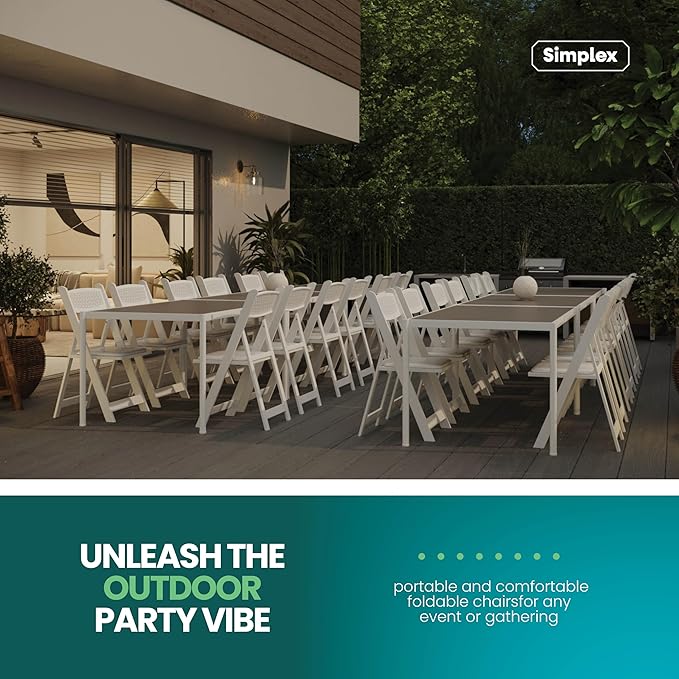 SIMPLEX White Stackable Folding Chairs with Padded Seat & Mesh Back, Padded Indoor/Outdoor Folding Chair, Lightweight Foldable Chairs, Weight Capacity 800LBs (24 Pack)
