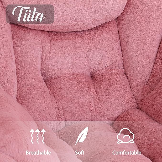 Tiita Lazy Chair with Ottoman, Pink Chair Modern Large Accent Lounge Armchair, Comfy Leisure Sofa Reading Chair with Footrest for Bedroom, Living Room, Dorm Rooms, Garden, Plush Dark Pink