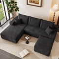 95" Cloud Sectional Couch with Ottoman,Modern U-Shaped Cloud Couch with Deep Seat,Comfy Corduroy 3-Seater Sofa,Memory Foam Sofa for Living Room,No Assembly (Black,Left-Facing Chaise)
